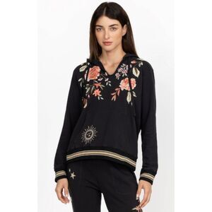 Johnny Was Vienna Pullover Floral Embroidered Hoodie Sweatshirt in Black size M